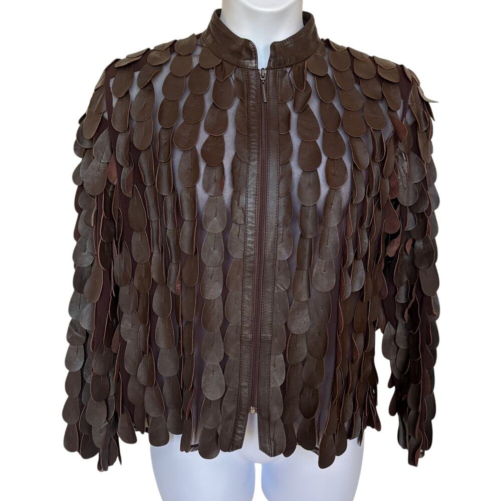 Stillman Studio Leather and Mesh Textured Zip Jacket Art to Wear Statement L/XL